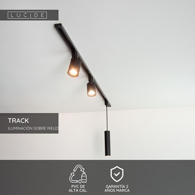 Lucide TRACK - Alimentador - Sistema de carril monofásico / Iluminación con rieles - Doble - Negro (Extensión)